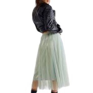 VTG 90’s FP Free People Maxi Boho Skirt Sz. S Tulle Overlay Sage Feminine Lined